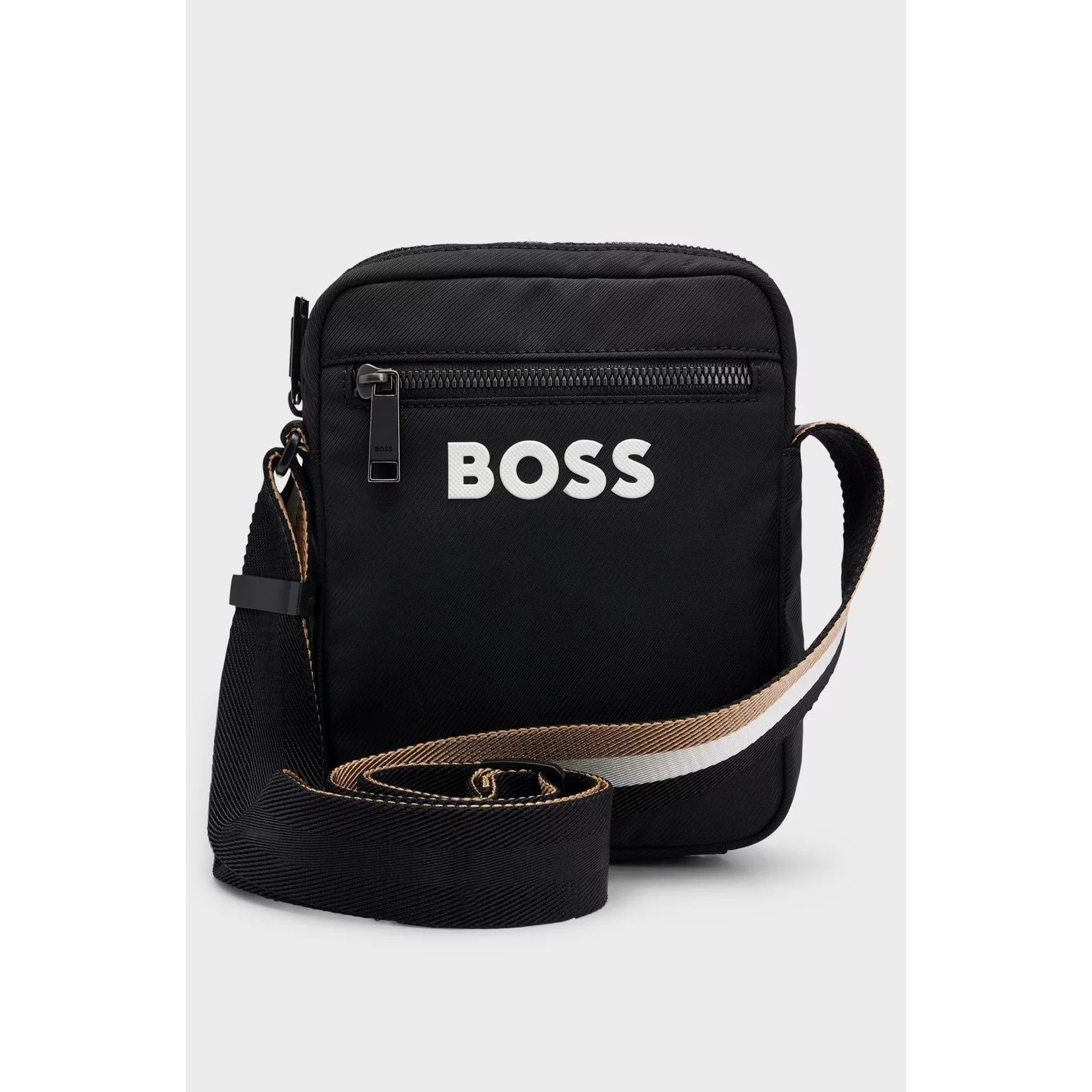 BOSS CROSSBODY BAG WITH CONTRAST LOGO AND SIGNATURE-STRIPE STRAP