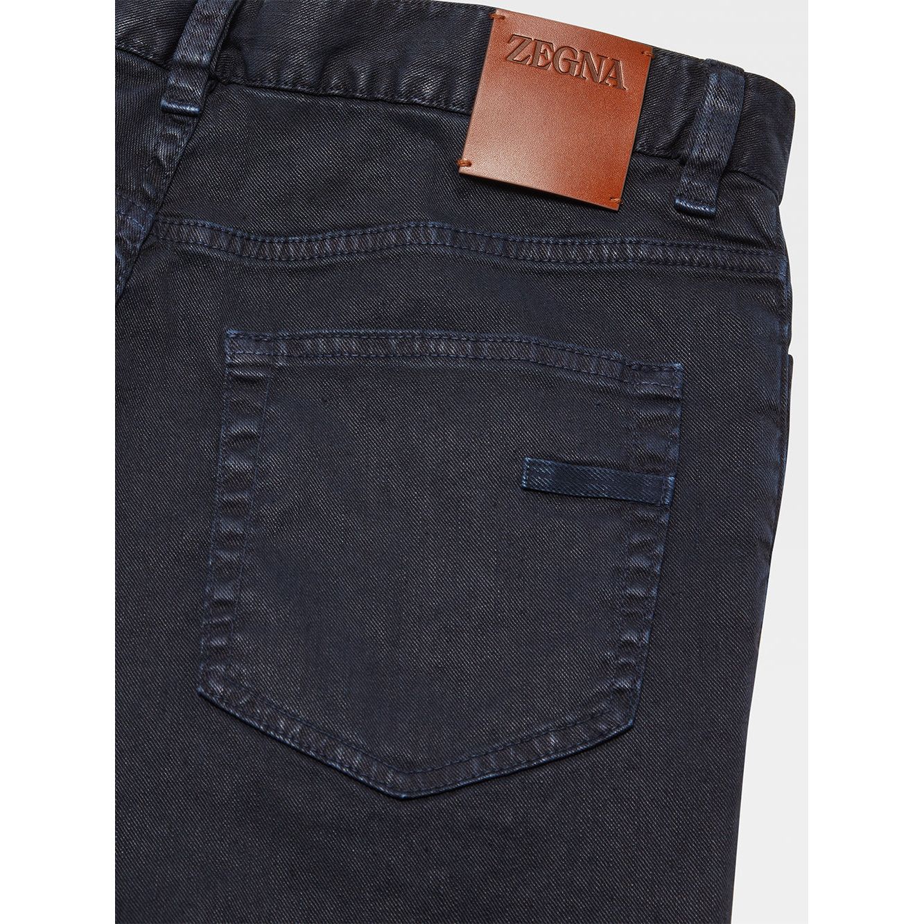 ZEGNA NAVY BLUE STRETCH LINEN AND COTTON ROCCIA JEANS