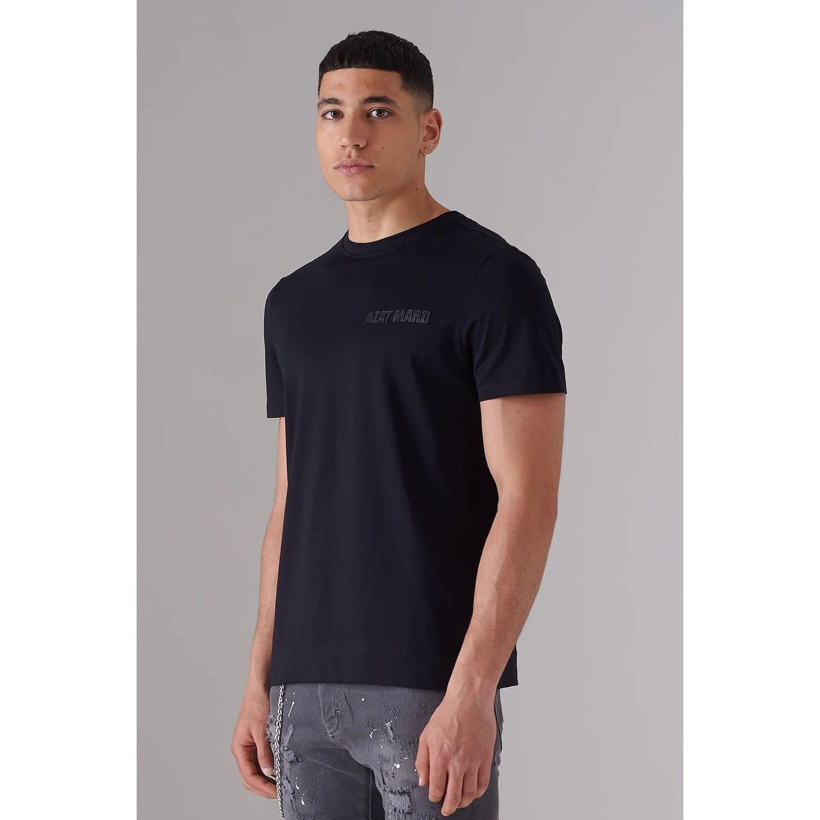 AZAT MARD GRAPHITE MERCERISED T-SHIRT WITH WHITE ORGANIC LEATHER LOGO