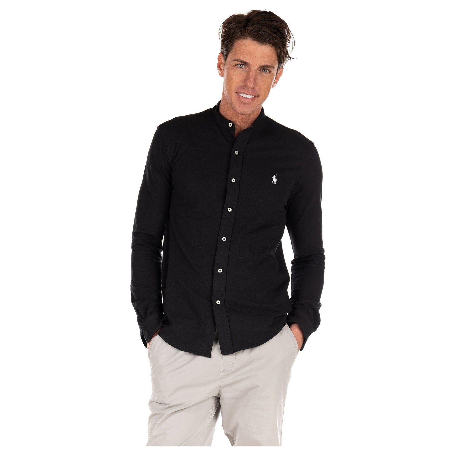 RALPH LAUREN FEATHERWEIGHT MESH SHIRT-BLACK