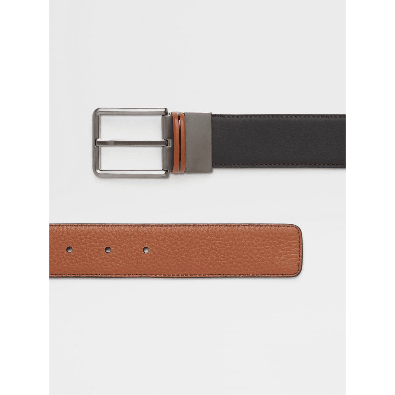 ZEGNA BLACK AND FOLIAGE REVERSIBLE LEATHER BELT