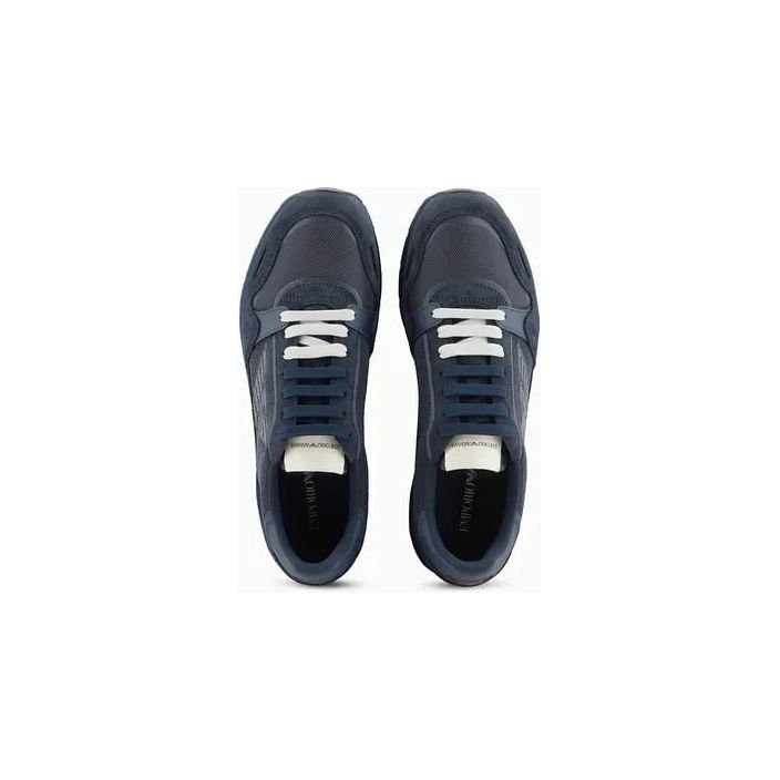 EMPORIO ARMANI MESH SNEAKERS WITH SUEDE DETAILS AND EAGLE PATCH