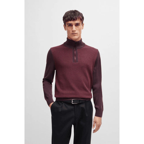 Load image into Gallery viewer, BOSS VIRGIN-WOOL ZIP-NECK SWEATER WITH MIXED STRUCTURES
