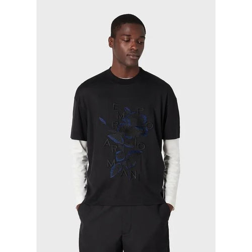 Load image into Gallery viewer, EMPORIO ARMANI TENCEL-BLEND JERSEY T-SHIRT WITH OVERSIZED FLOWER EMBROIDERY AND LOGO - Yooto
