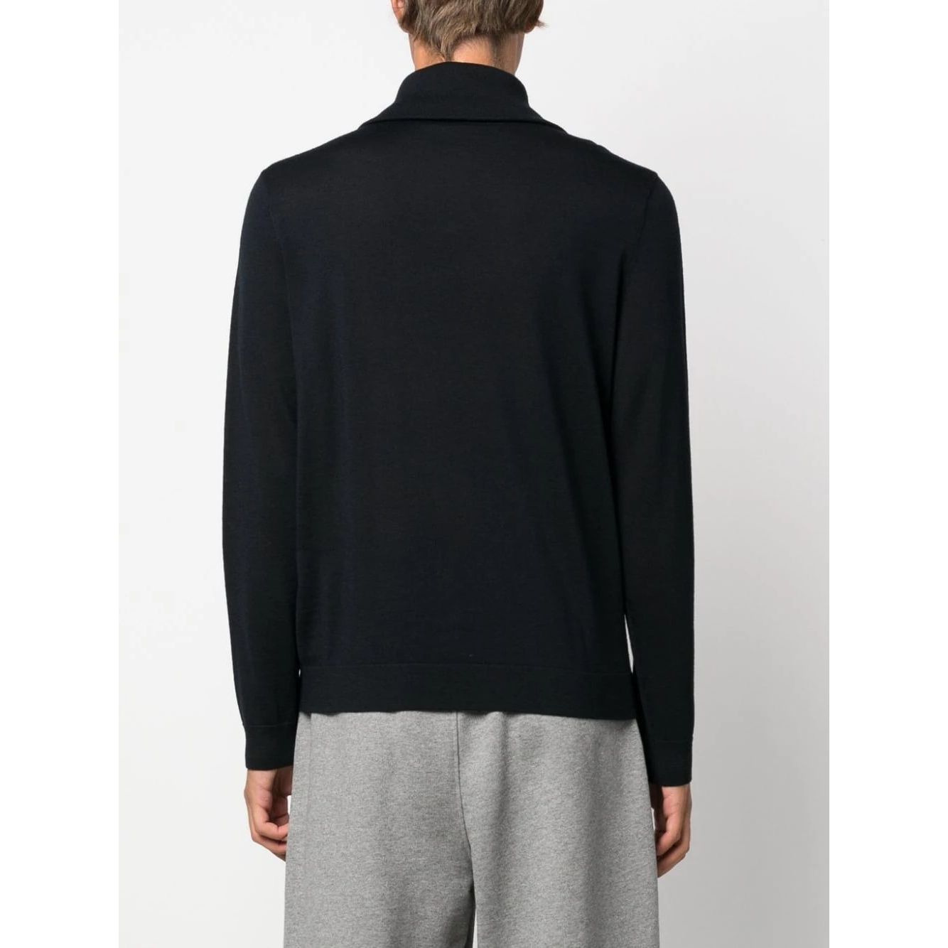 EMPORIO ARMANI MOCK-NECK JUMPER WITH PARTIAL ZIP IN PLAIN-KNIT VIRGIN WOOL WITH LOGO EMBROIDERY DETAIL - Yooto