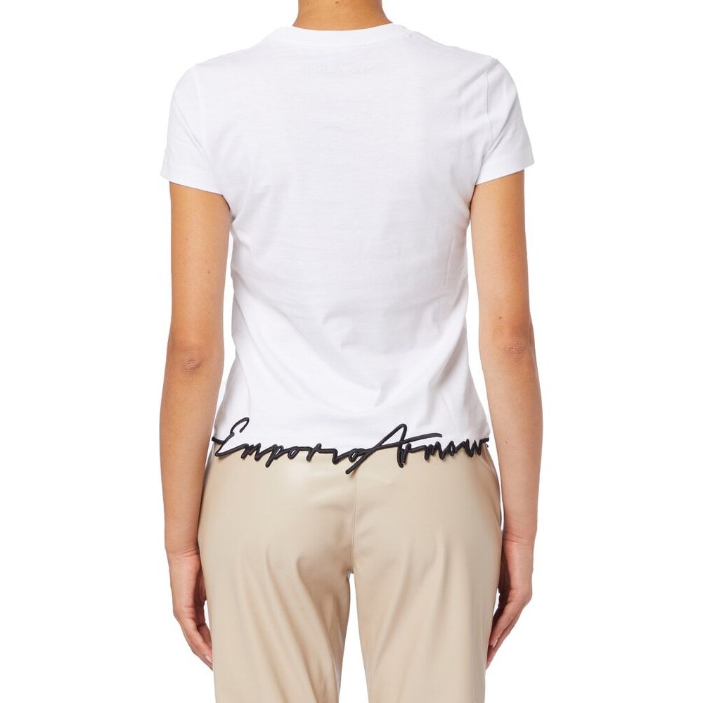 EMPORIO ARMANI ORGANIC-JERSEY T-SHIRT WITH EMBROIDERED SHAPED HEM - Yooto