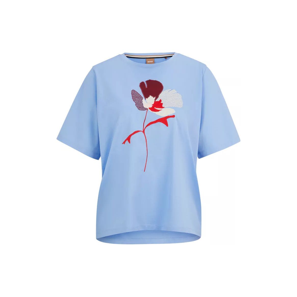 BOSS MERCERISED-COTTON T-SHIRT WITH FLOWER ARTWORK - Yooto