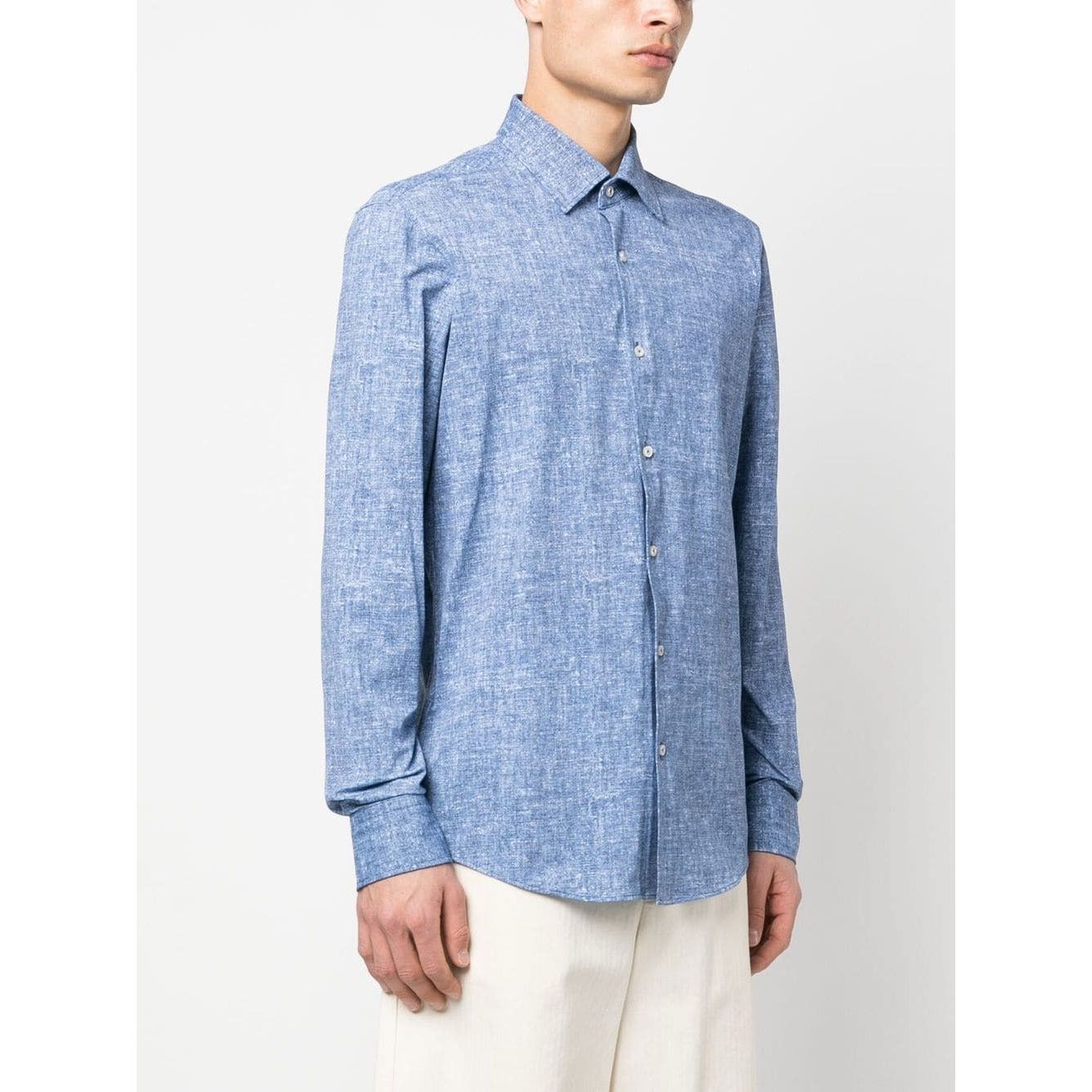 BOSS melange spread-collar shirt - Yooto