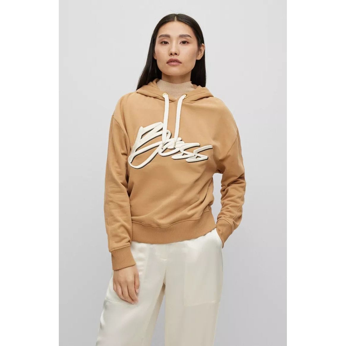 BOSS RELAXED-FIT COTTON-BLEND HOODIE WITH EMBROIDERED LOGO - Yooto