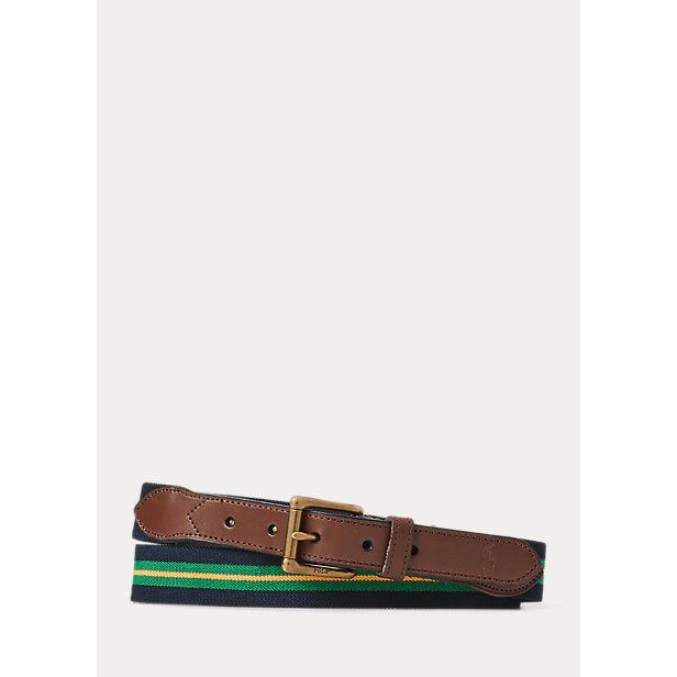 POLO RALPH LAUREN LEATHER-TRIM STRIPED BELT - Yooto