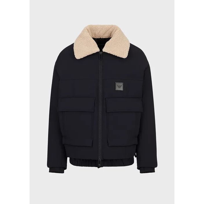 EMPORIO ARMANI WATER-REPELLENT NYLON JACKET WITH SHEARLING-EFFECT COLLAR - Yooto
