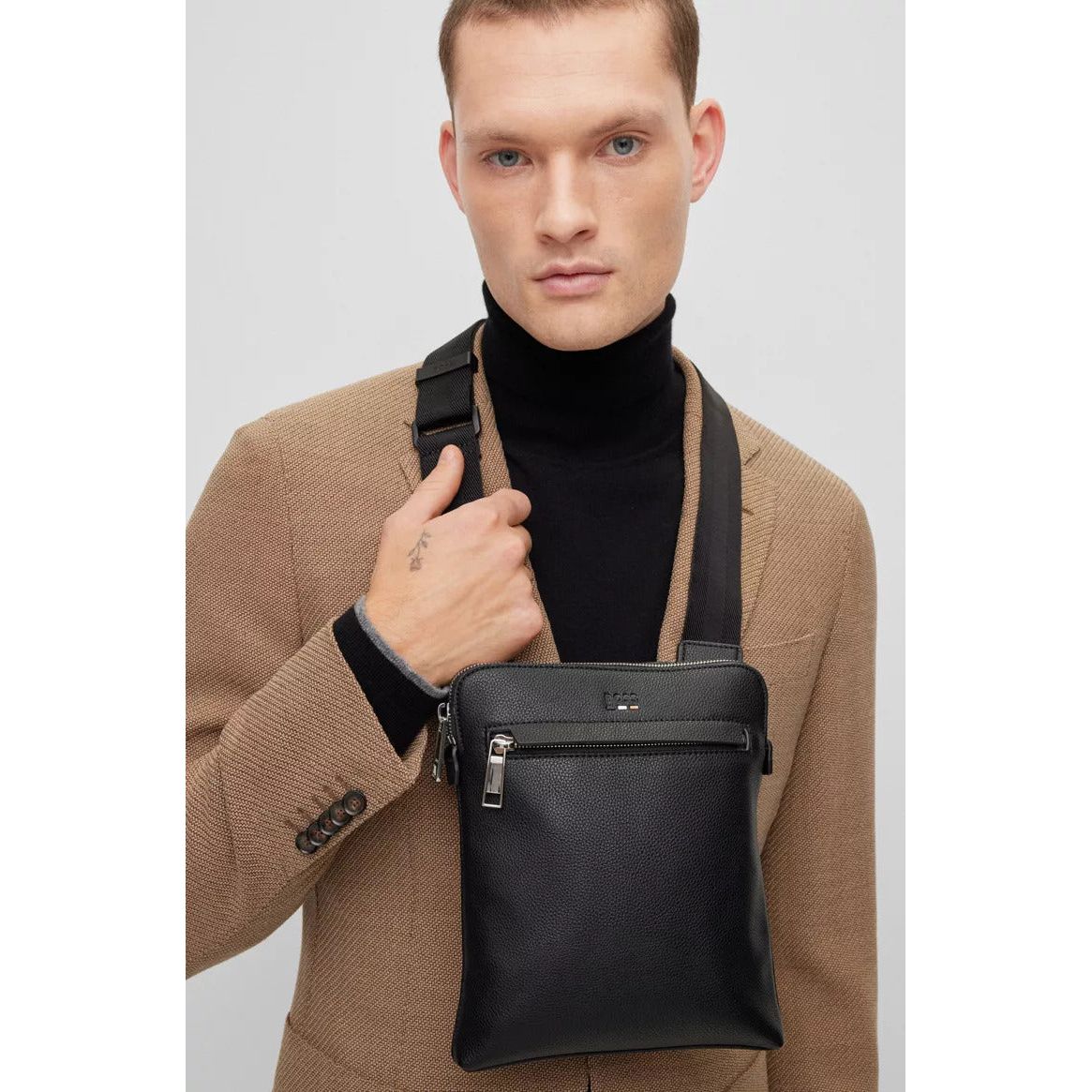 BOSS FAUX-LEATHER ENVELOPE BAG WITH SIGNATURE DETAILS - Yooto