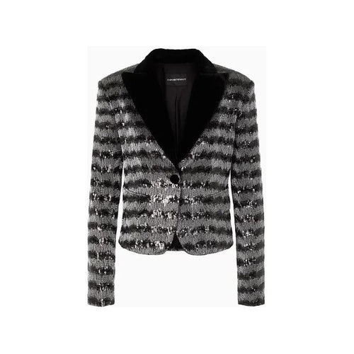 Load image into Gallery viewer, EMPORIO ARMANI CHEVRON MOTIF JACKET WITH ALL-OVER SEQUINS AND VELVET LAPELS - Yooto
