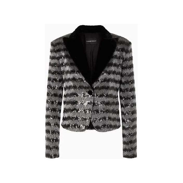 EMPORIO ARMANI CHEVRON MOTIF JACKET WITH ALL-OVER SEQUINS AND VELVET LAPELS - Yooto