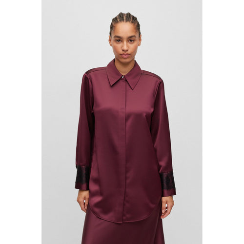 Load image into Gallery viewer, BOSS SLIM-FIT BLOUSE IN SATIN WITH LACE TRIMS - Yooto
