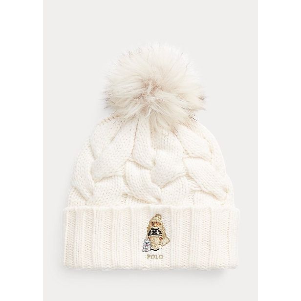 POLO RALPH LAUREN POLO BEAR CABLE-KNIT POM-POM BEANIE - Yooto