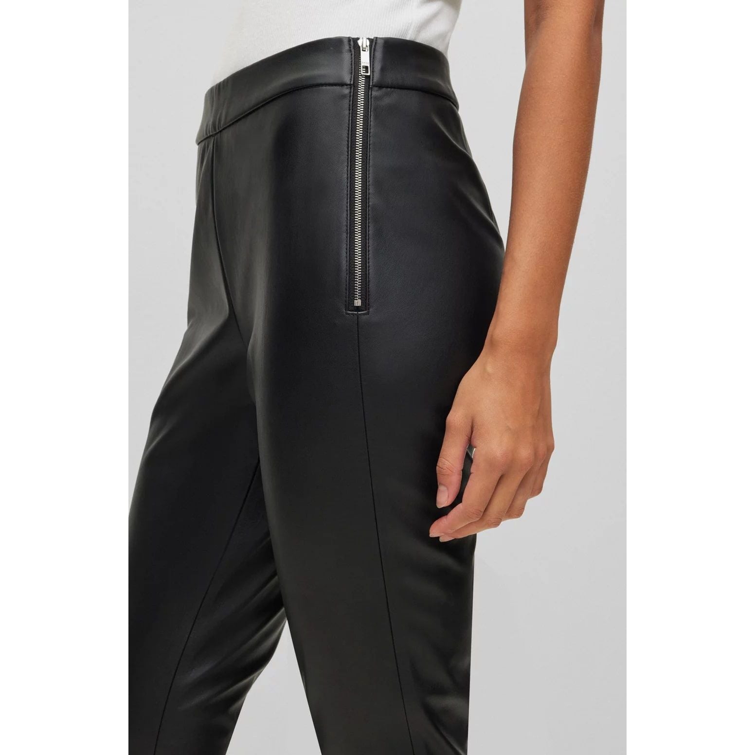 BOSS SKINNY-FIT TROUSERS IN FAUX LEATHER - Yooto