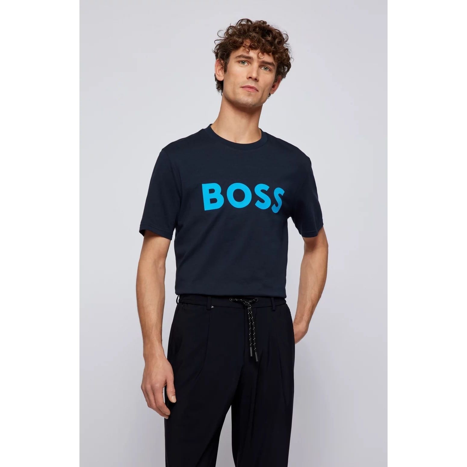 BOSS COTTON-BLEND T-SHIRT WITH LOGO GRAPHIC PRINT - Yooto