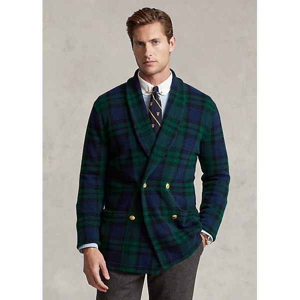 POLO RALPH LAUREN PLAID WOOL-CASHMERE BLAZER CARDIGAN - Yooto