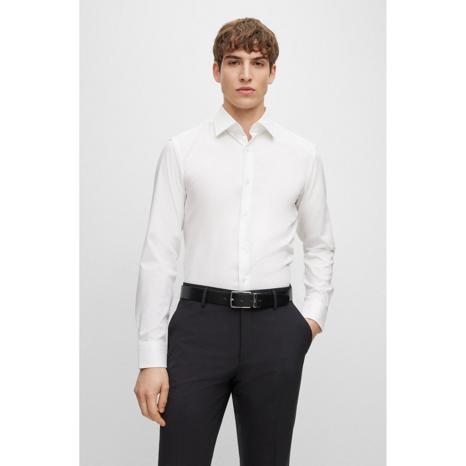 BOSS SLIM-FIT SHIRT IN EASY-IRON STRETCH-COTTON POPLIN - Yooto