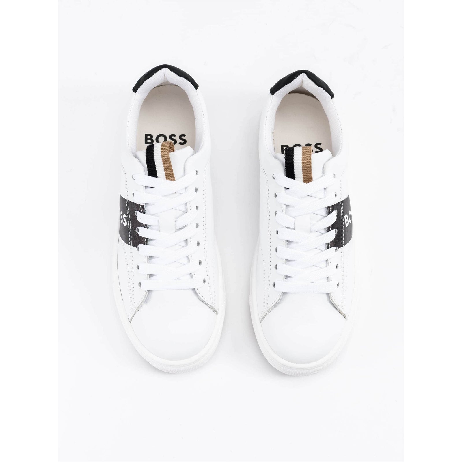 BOSS KIDS' LEATHER TRAINERS WITH LOGO STRIPE - Yooto