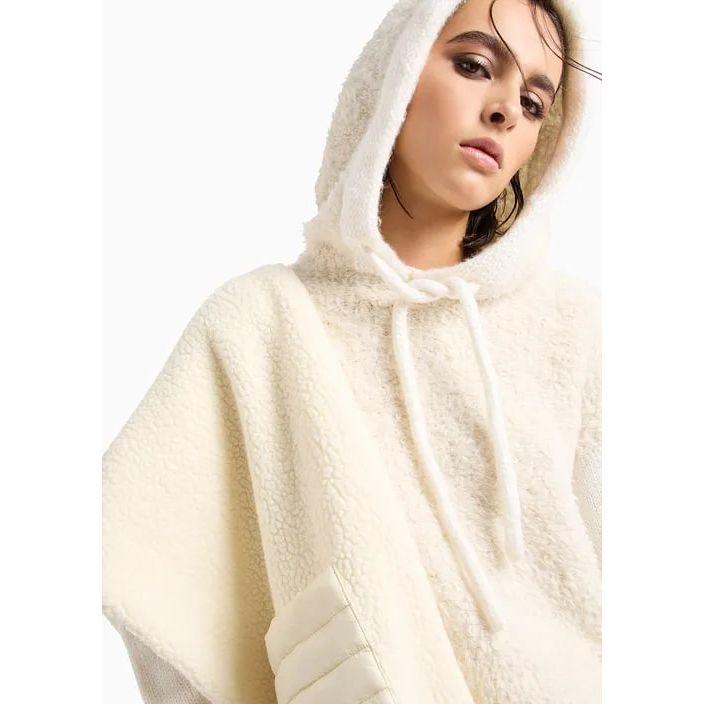 EMPORIO ARMANI HOODED SWEATER IN TEDDY EFFECT FABRIC AND CAPSULE CHALET ALPACA BLEND - Yooto