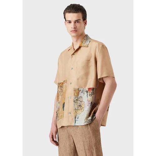 Load image into Gallery viewer, Short-sleeved, Habutai-silk shirt with tattoo-print patch - Yooto
