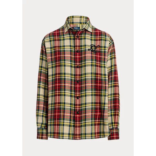 POLO RALPH LAUREN BEADED-LOGO PLAID COTTON TWILL SHIRT - Yooto