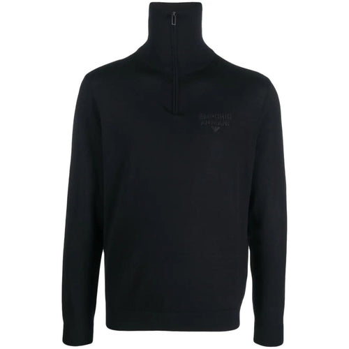 Load image into Gallery viewer, EMPORIO ARMANI MOCK-NECK JUMPER WITH PARTIAL ZIP IN PLAIN-KNIT VIRGIN WOOL WITH LOGO EMBROIDERY DETAIL - Yooto

