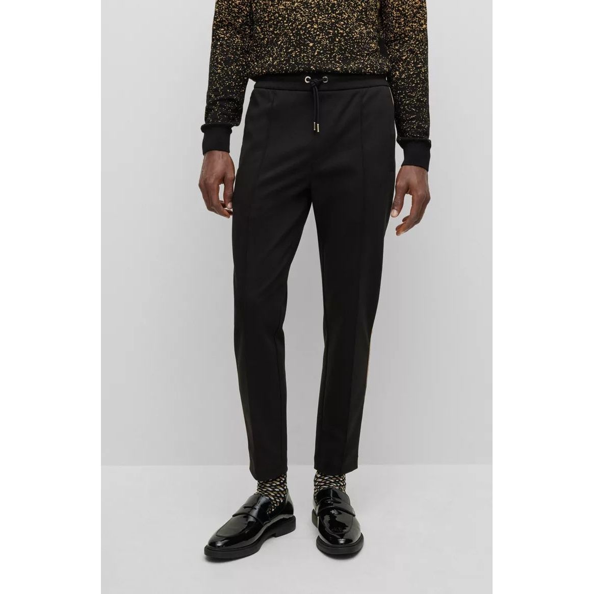 BOSS COTTON-BLEND TRACKSUIT BOTTOMS WITH GOLD-TONE PIPING - Yooto