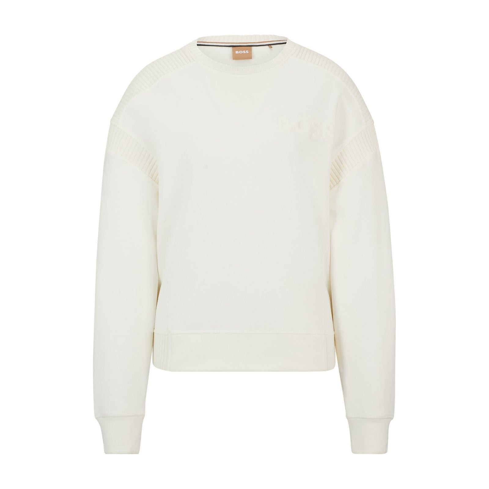 BOSS COTTON-BLEND SWEATSHIRT WITH EMBOSSED LOGO AND KNITTED TAPE - Yooto