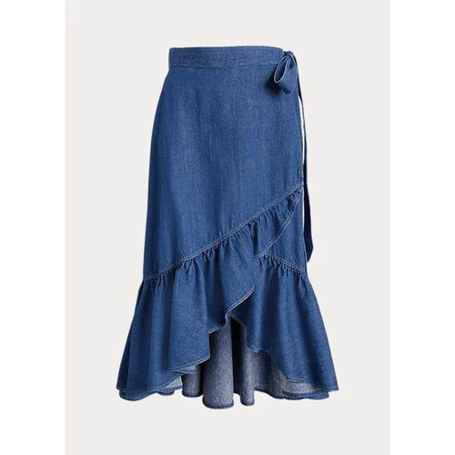 Load image into Gallery viewer, POLO RALPH LAUREN WRAP SKIRT IN CHAMBRAY AND RUFFLES - Yooto
