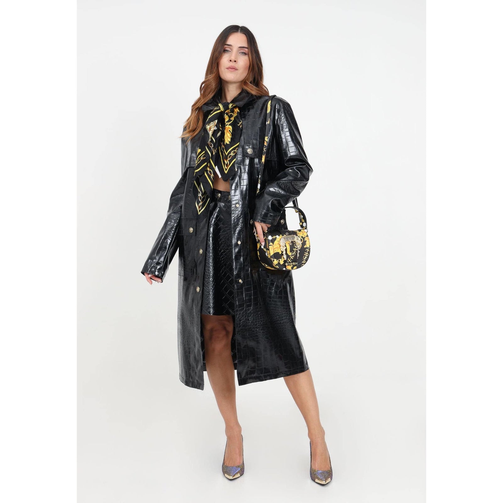 VERSACE JEANS COUTURE CROCODILE EFFECT TRENCH COAT - Yooto