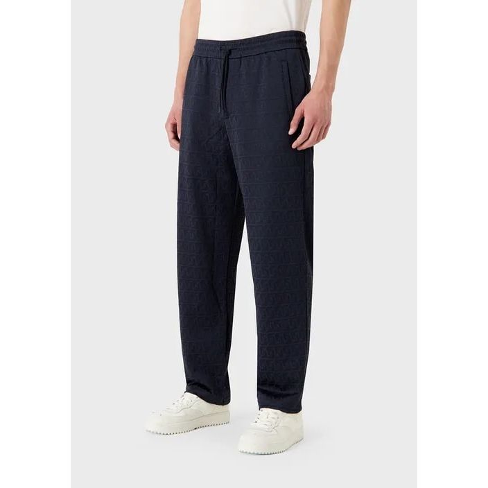 EMPORIO ARMANI JERSEY DRAWSTRING TROUSERS WITH EMBOSSED JACQUARD STYLIZED EAGLE - Yooto