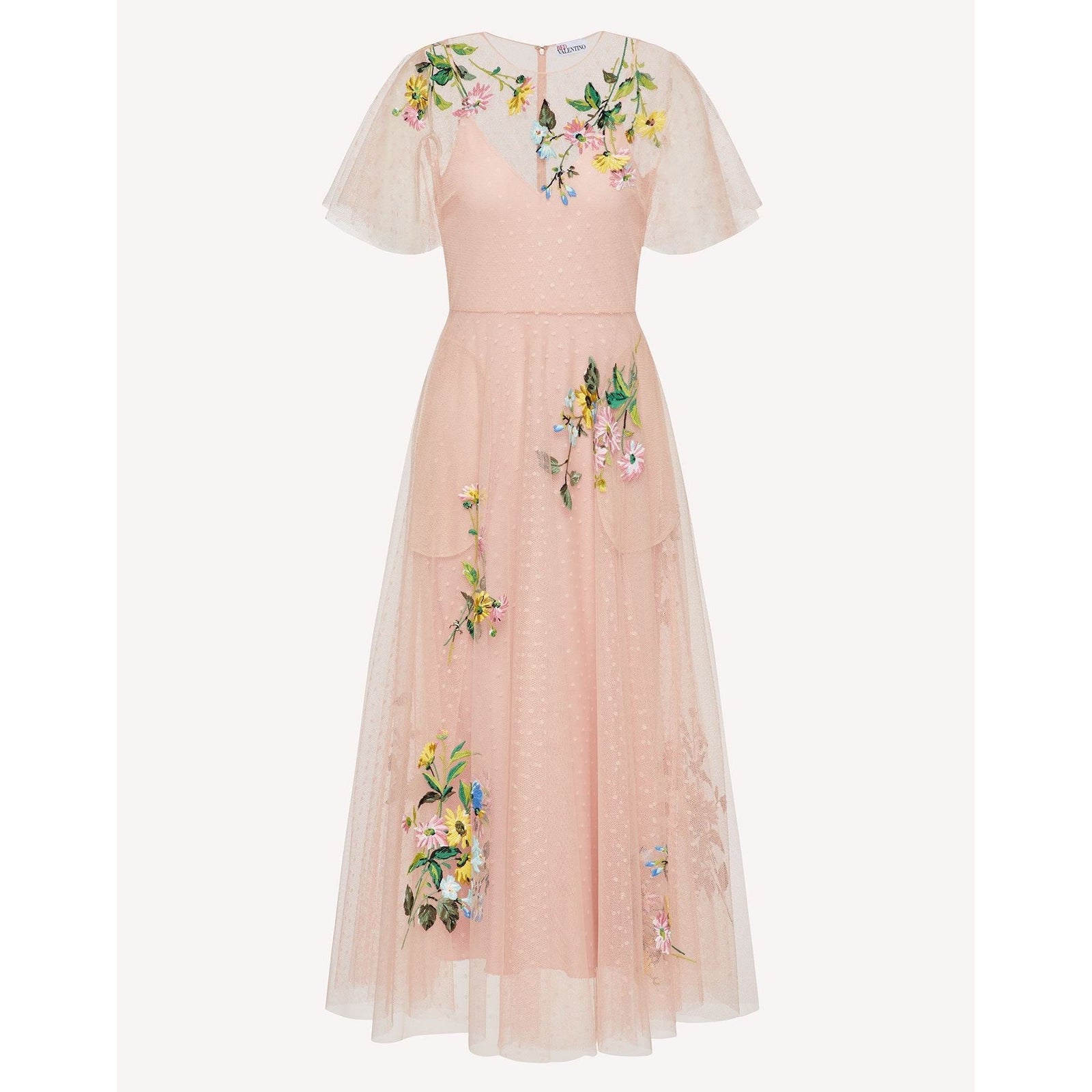 RED VALENTINO POINT D'ESPRIT TULLE DRESS WITH FLORAL EMBROIDERY - Yooto