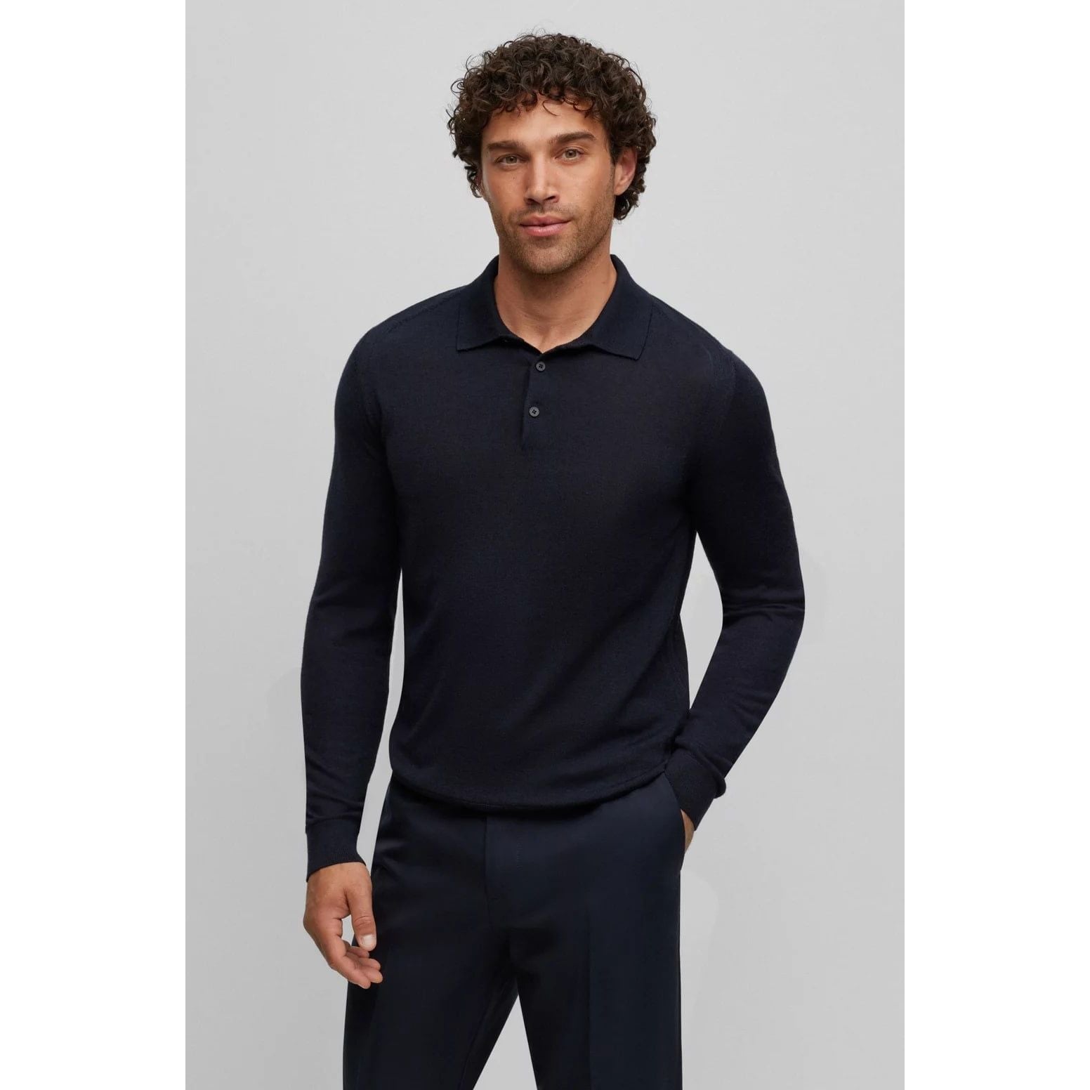 BOSS POLO-COLLAR SWEATER IN WOOL, SILK AND CASHMERE - Yooto