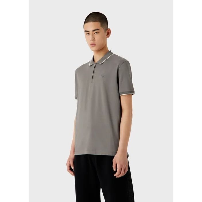 EMPORIO ARMANI MERCERISED PIQUÉ POLO SHIRT WITH ZIP AND MICRO EAGLE EMBROIDERY - Yooto