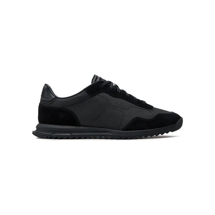 BOSS TEXTURED-FABRIC LACE-UP TRAINERS WITH SUEDE TRIMS - Yooto