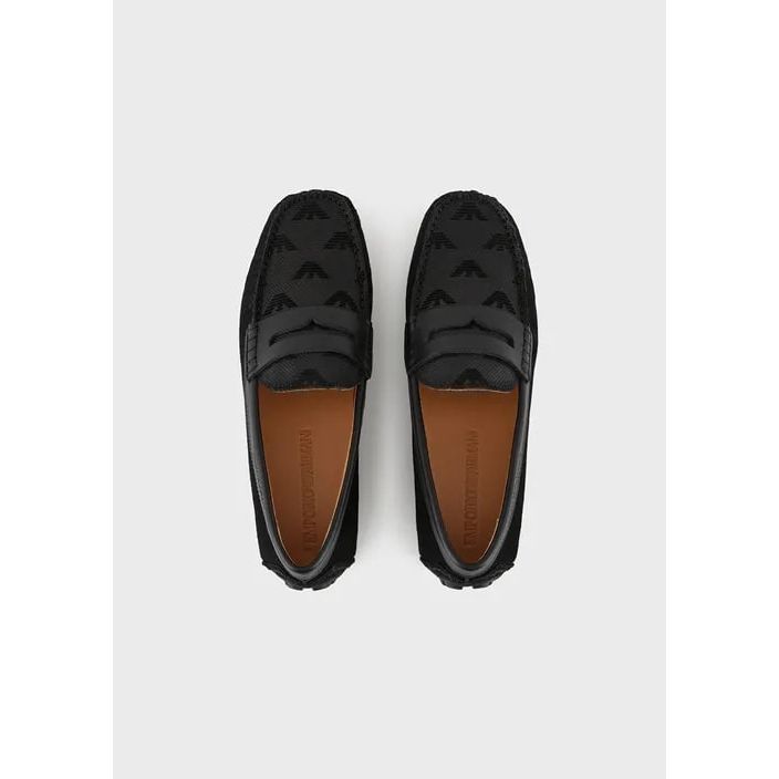 EMPORIO ARMANI MICRO-PERFORATED SUEDE DRIVING LOAFERS - Yooto