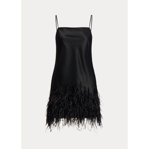 Load image into Gallery viewer, POLO RALPH LAUREN FEATHER-TRIM SATIN COCKTAIL DRESS - Yooto
