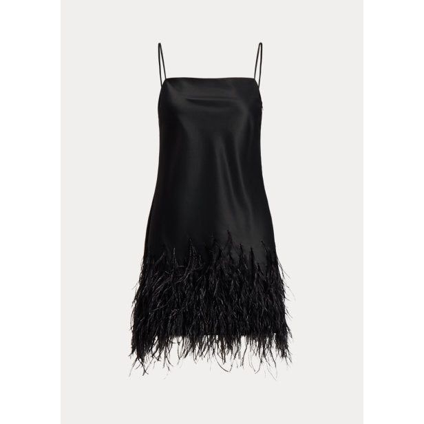 POLO RALPH LAUREN FEATHER-TRIM SATIN COCKTAIL DRESS - Yooto