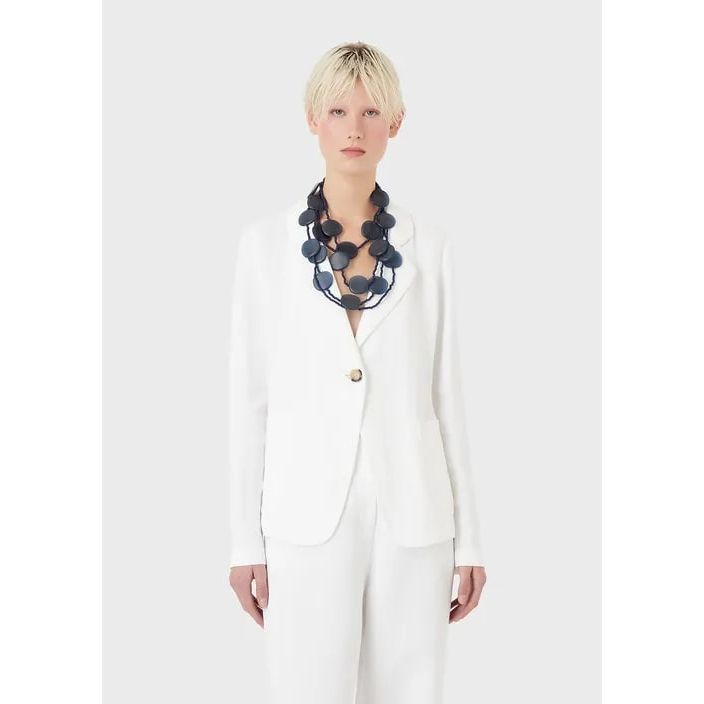 EMPORIO ARMANI SINGLE-BREASTED JACKET WITH PEEPHOLE AND SELF-TIE BACK IN A SHANTUNG-EFFECT LINEN BLEND - Yooto