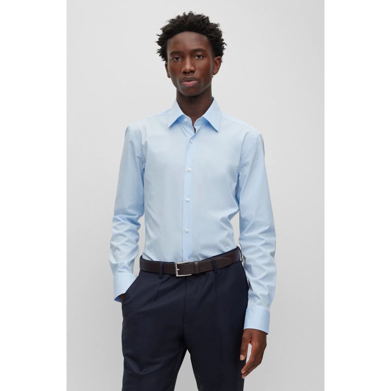 BOSS SLIM-FIT SHIRT IN EASY-IRON STRETCH-COTTON POPLIN - Yooto