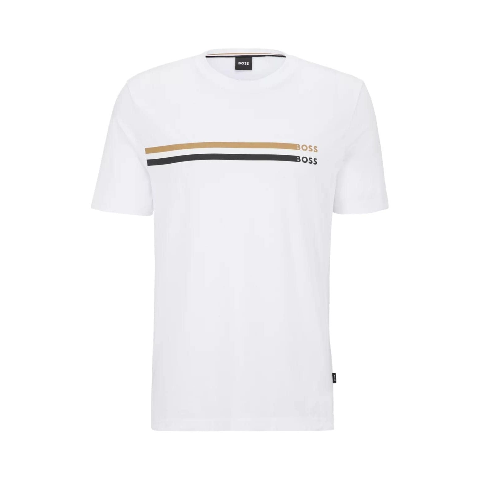 BOSS COTTON-JERSEY T-SHIRT WITH SIGNATURE-STRIPE LOGO PRINT - Yooto