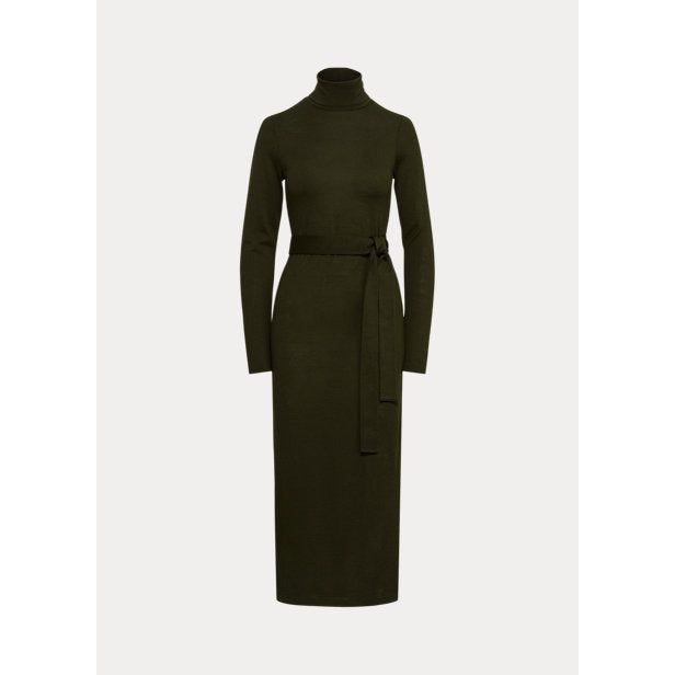 POLO RALPH LAUREN BELTED JERSEY ROLL NECK DRESS - Yooto