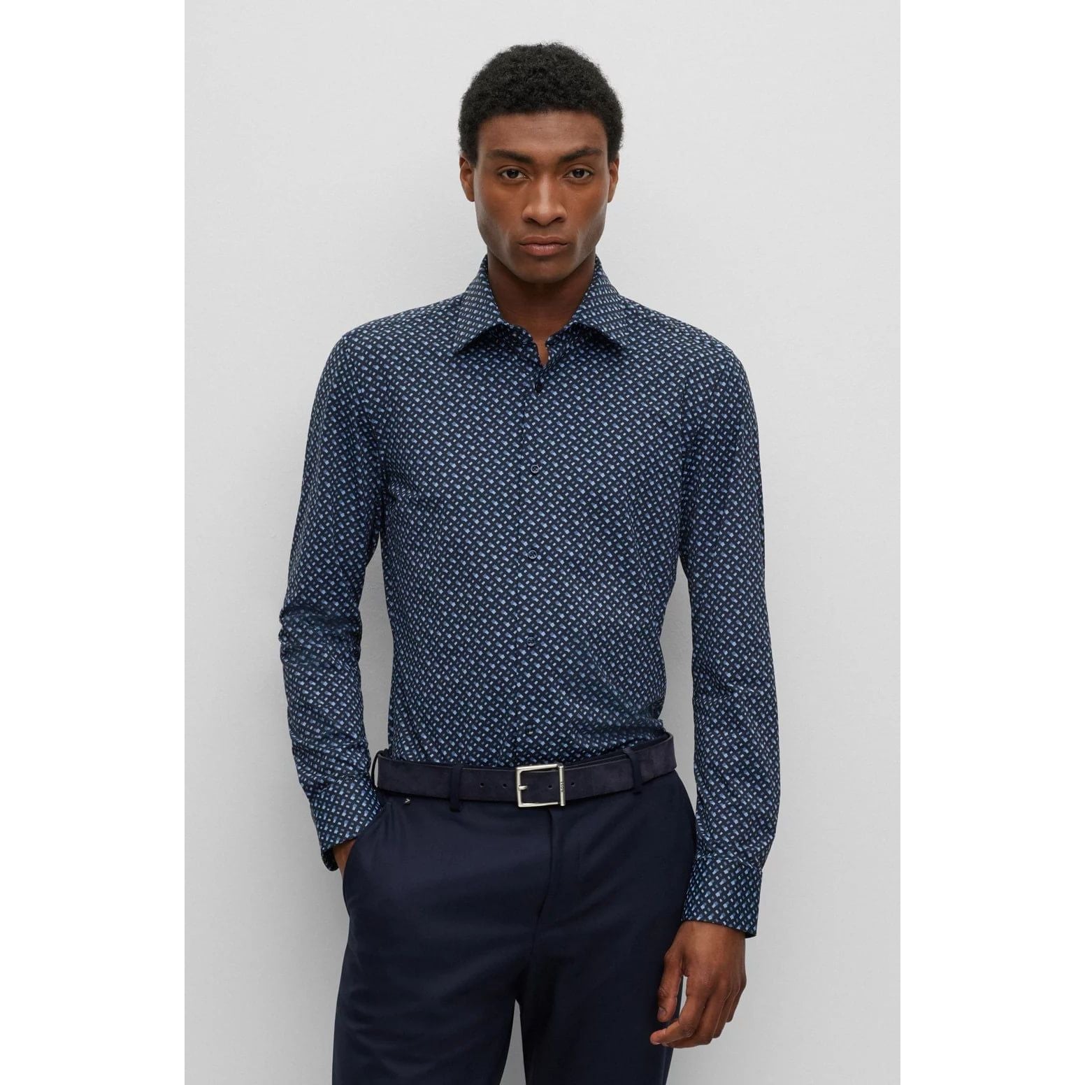 BOSS SLIM-FIT SHIRT IN MONOGRAM-PRINT PERFORMANCE-STRETCH FABRIC - Yooto