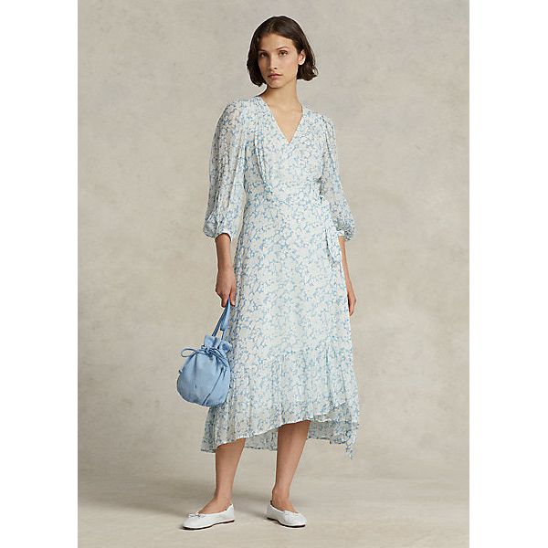 POLO RALPH LAUREN FLORAL CRINKLE GEORGETTE WRAP DRESS - Yooto