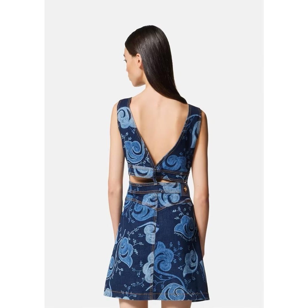 VERSACE JEANS COUTURE PATTERNED V-NECK DRESS WITH BELT - Yooto