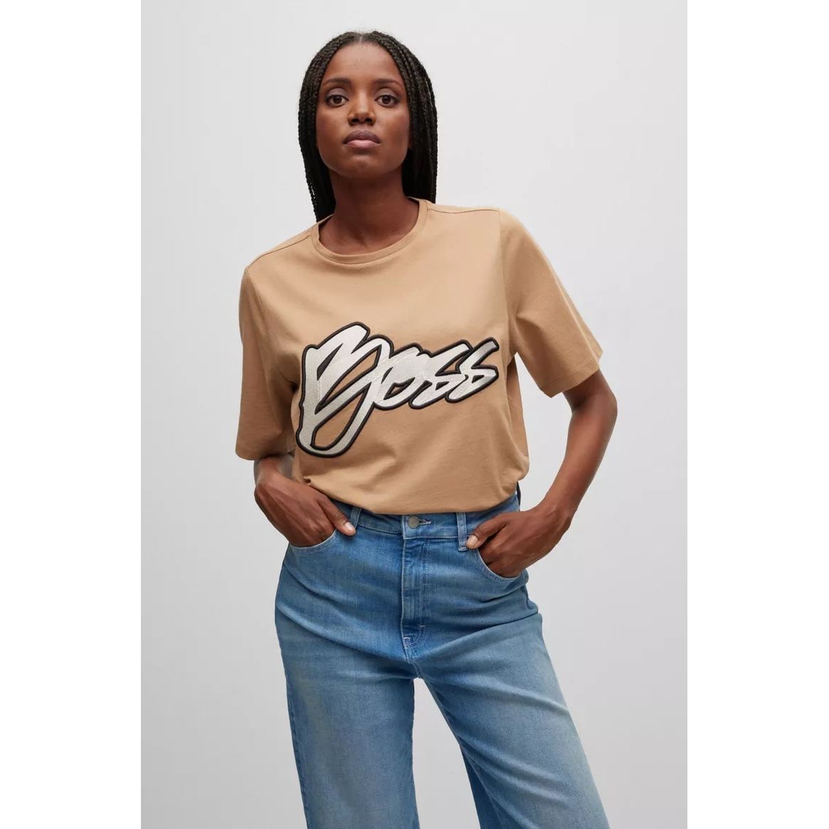 BOSS ORGANIC-COTTON T-SHIRT WITH LOGO EMBROIDERY AND SEQUINS - Yooto