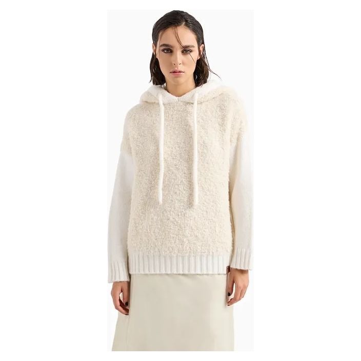 EMPORIO ARMANI HOODED SWEATER IN TEDDY EFFECT FABRIC AND CAPSULE CHALET ALPACA BLEND - Yooto